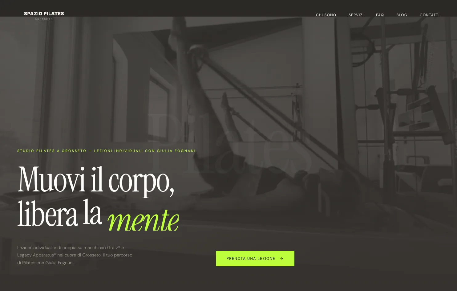 La homepage di spaziopilatesgrosseto.it oggi, su desktop