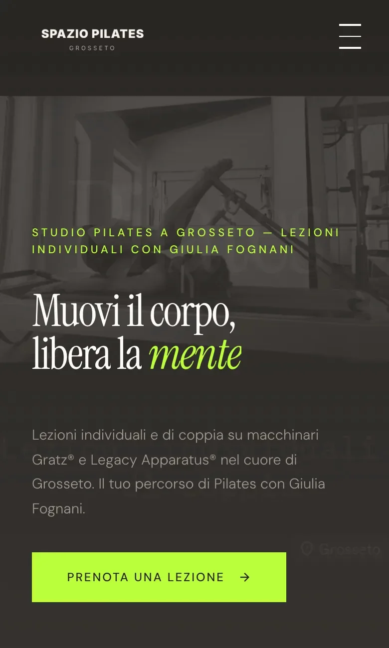La hero di spaziopilatesgrosseto.it dal telefono